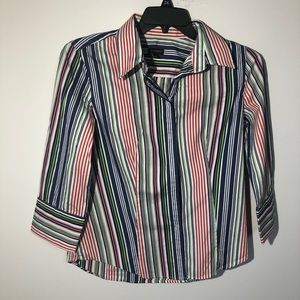 Talbots Stripe Button  Down Collar Top Blouse 10